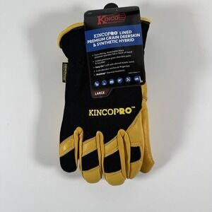 KINCO Lined Premium Grain Deerskin & Synthetic Hybrid Pro Work Gloves Large